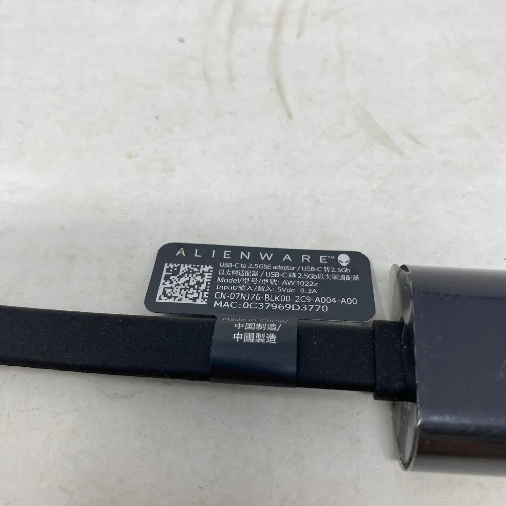 Alienware USB-C to 2.5GbE Ethernet Adapter AW1022z‎ Black 07NJ76 Dongle